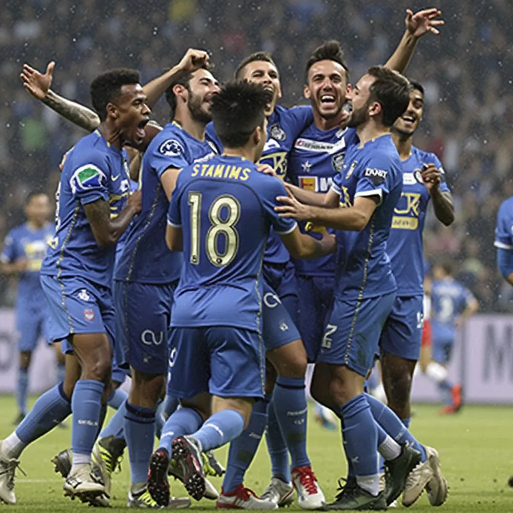 Equipo de fútbol celebrando
